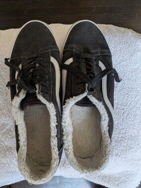 Vans Black & White Mules with Sherpa Lining | Size 10
